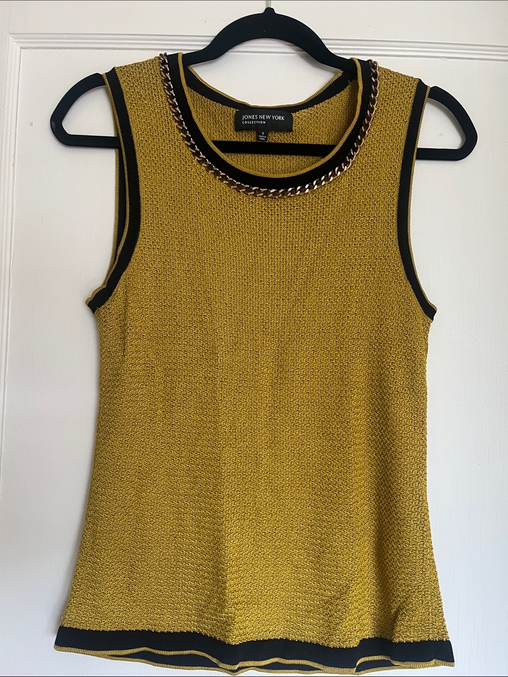 Jones New York Mustard Yellow Knit Tank with metal collar. Small